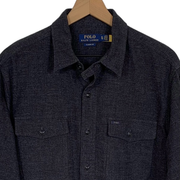 Polo by Ralph Lauren Heather Charcoal Gray Flannel Classic Fit Shirt - Picture 3 of 6